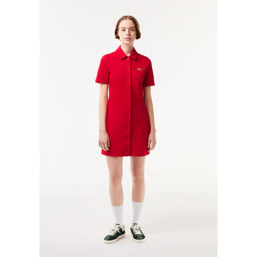 Lacoste Organic Cotton Buttoned Polo Dress - Red