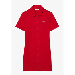 Lacoste Organic Cotton Buttoned Polo Dress - Red