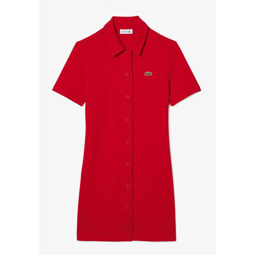 Lacoste Organic Cotton Buttoned Polo Dress - Red