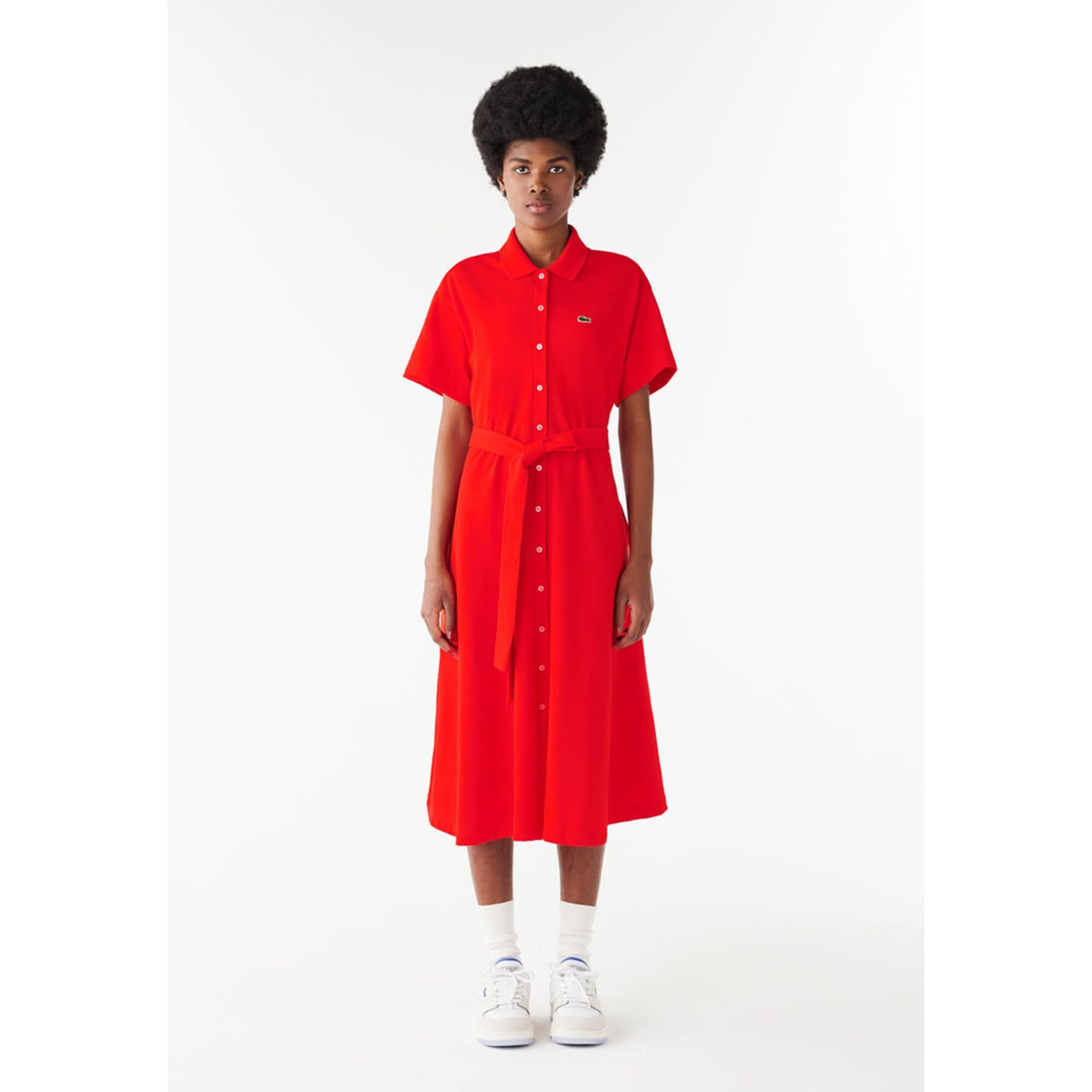 Lacoste Belted Piqué Polo Dress - Red