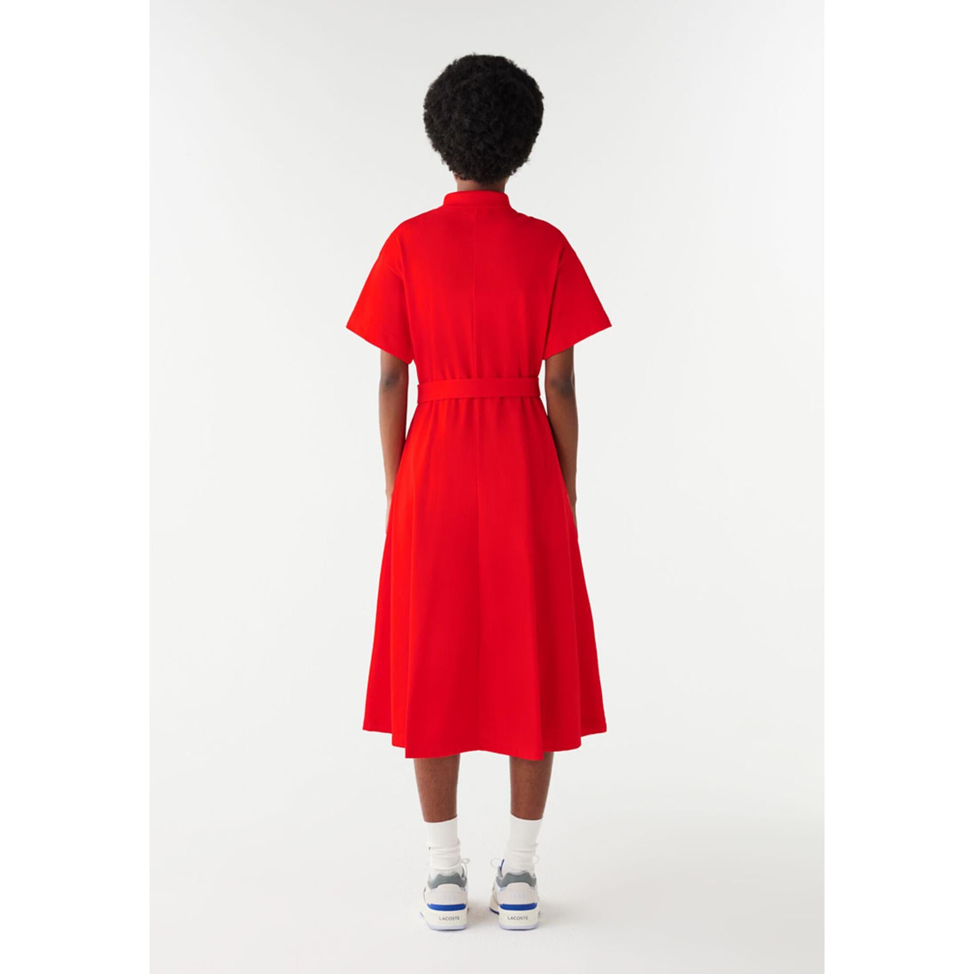 Lacoste Belted Piqué Polo Dress - Red