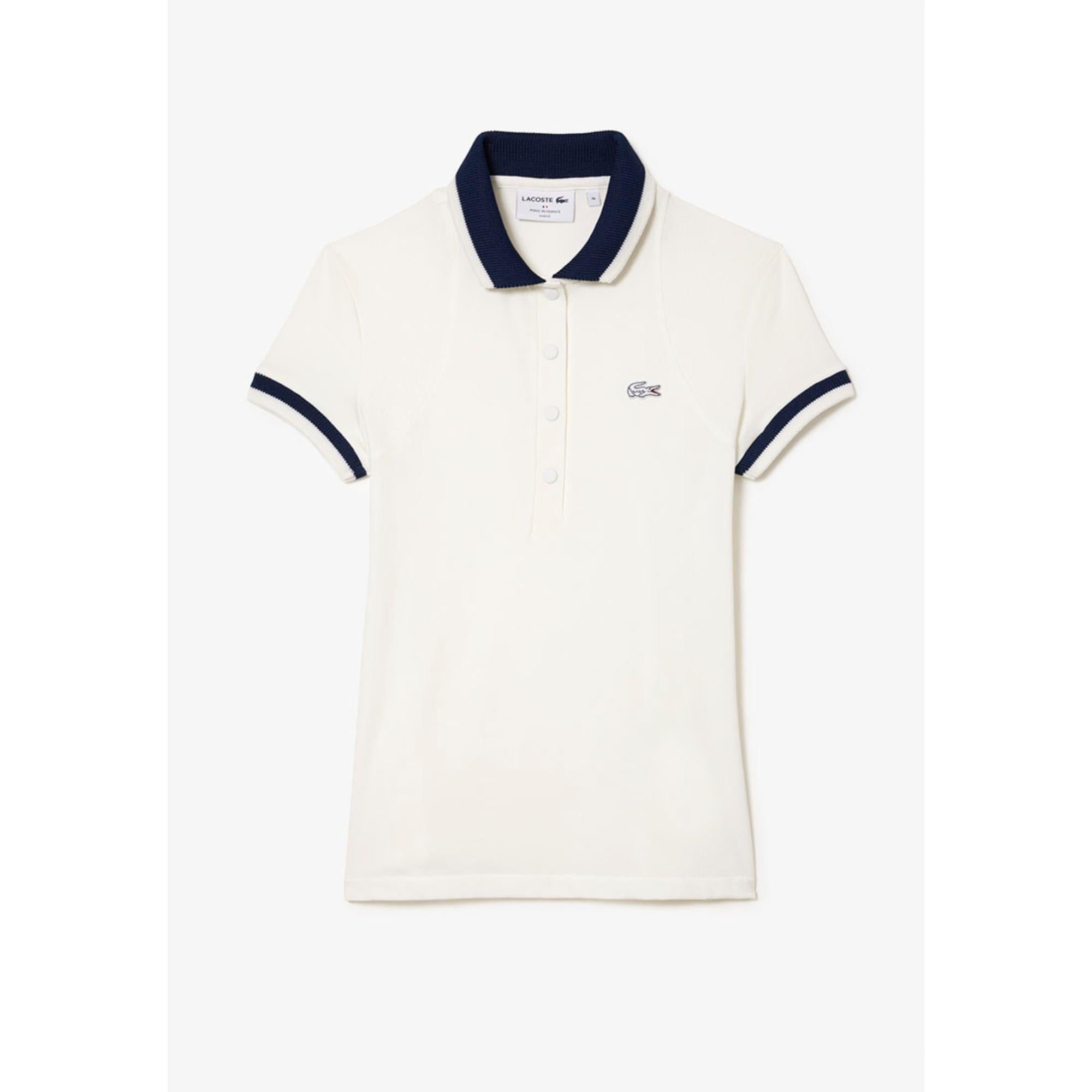 Lacoste French Made Stripe Accent Piqué Polo - White / Navy Blue