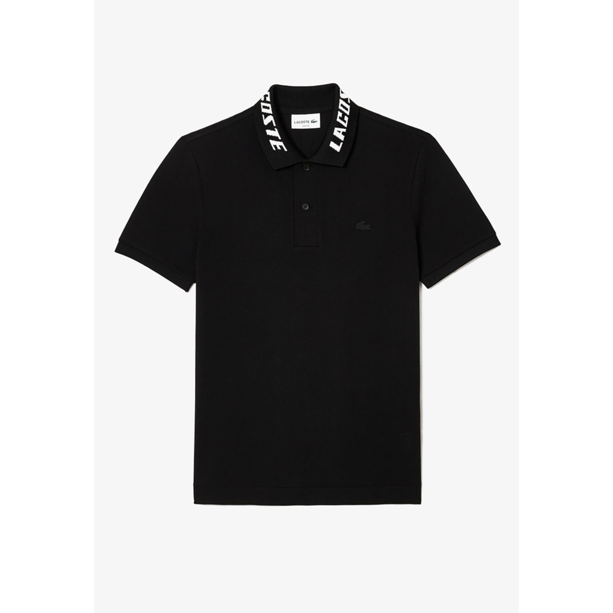 Lacoste Ultralight Piqué Jacquard Collar Polo - Black