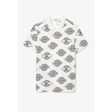 Lacoste Globe Print Lacoste Movement Polo - White / Black