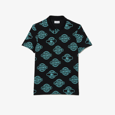 Lacoste Globe Print Lacoste Movement Polo - Black / Blue