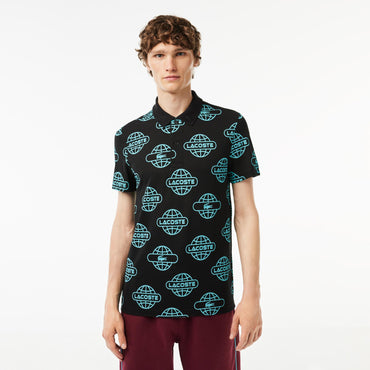 Lacoste Globe Print Lacoste Movement Polo - Black / Blue