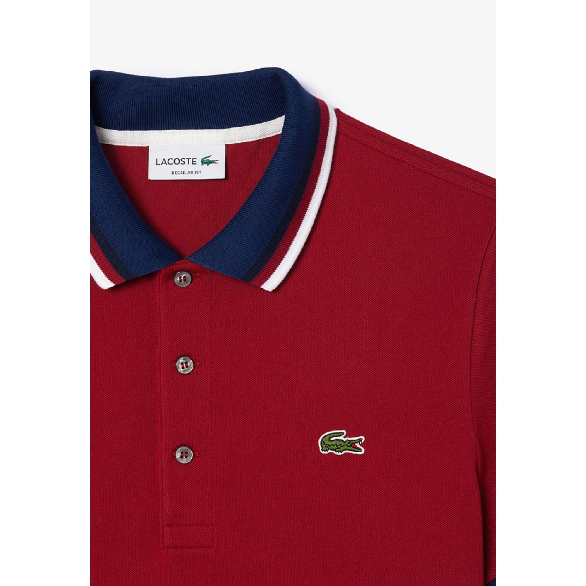 Lacoste Contrast Collar and Cuff Stretch Polo - Bordeaux