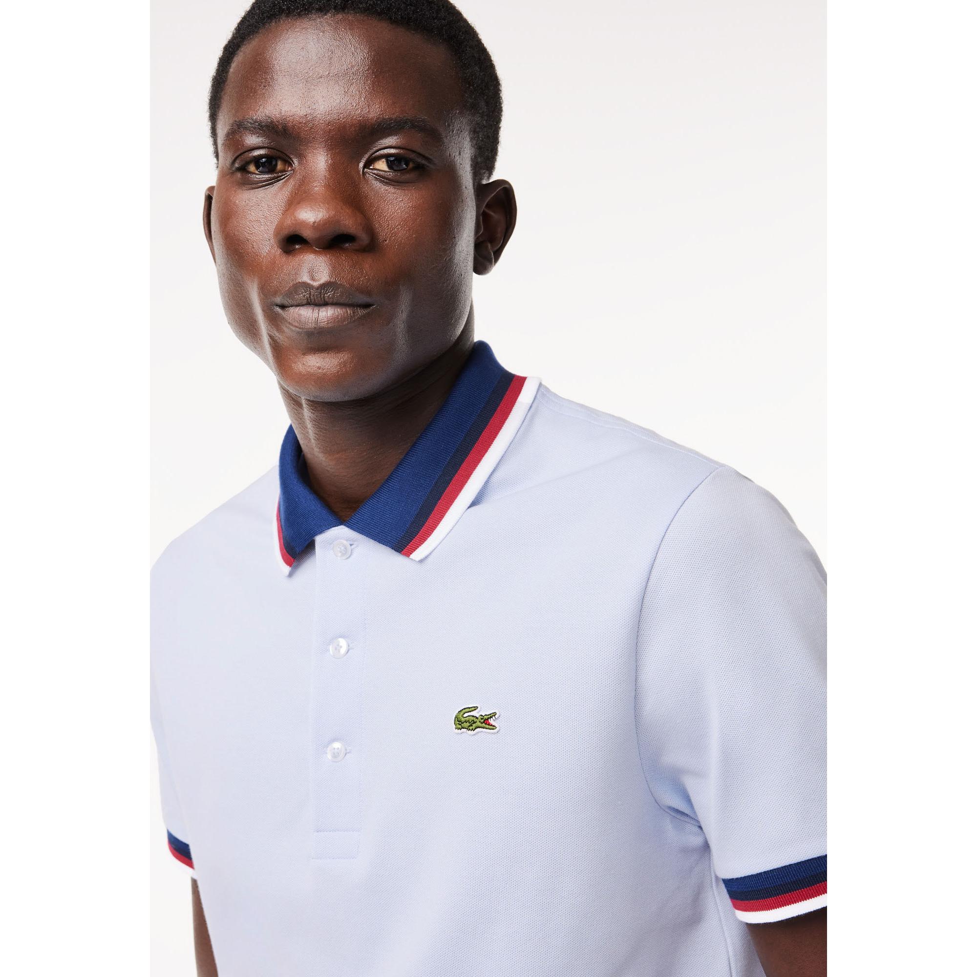 Lacoste Contrast Collar and Cuff Stretch Polo - Light Blue