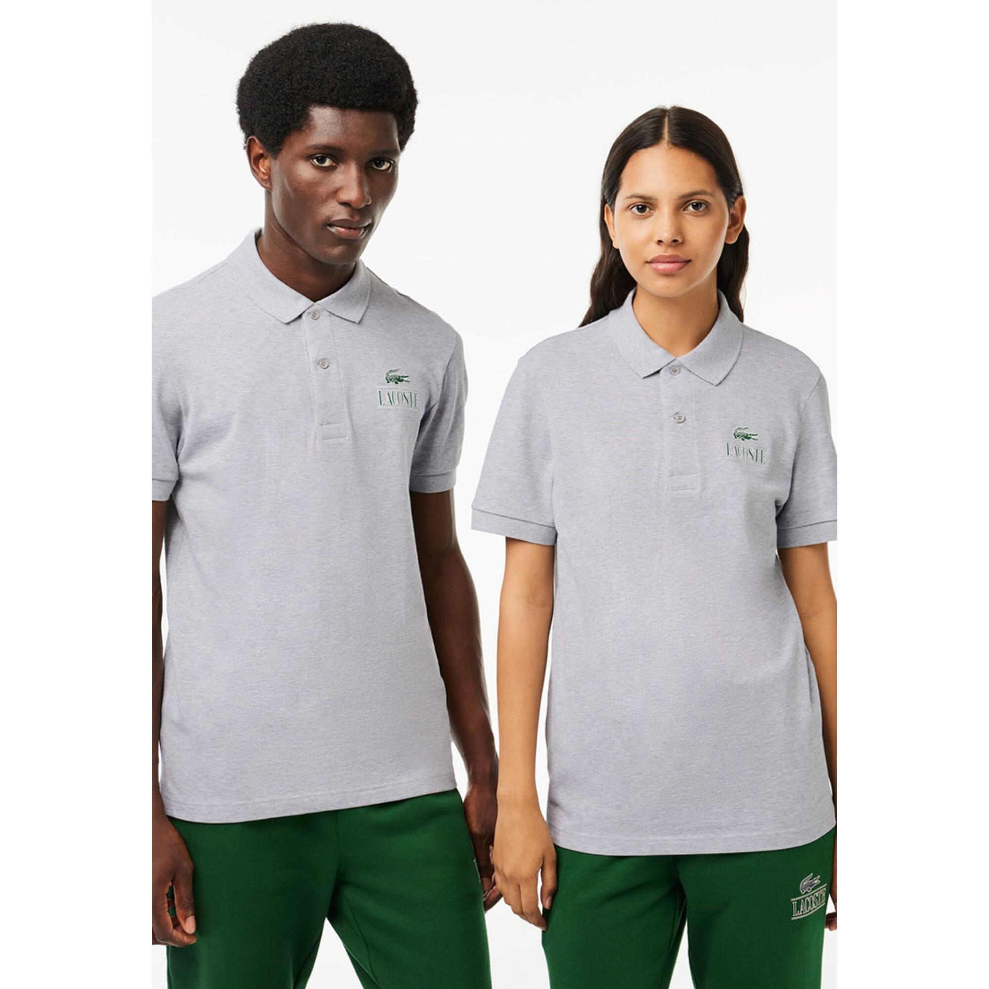 Lacoste Regular Fit Signature Print Piqué Polo - Grey Chine