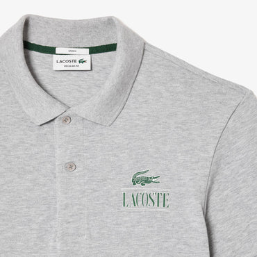 Lacoste Regular Fit Signature Print Piqué Polo - Grey Chine