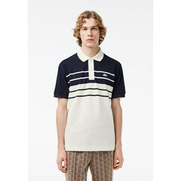 Lacoste French Made Original L.12.12 Striped Polo - White / Navy Blue