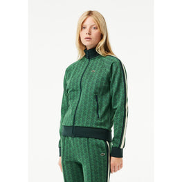 Lacoste Paris High Neck Zipped Jacquard Monogram Sweatshirt - Green