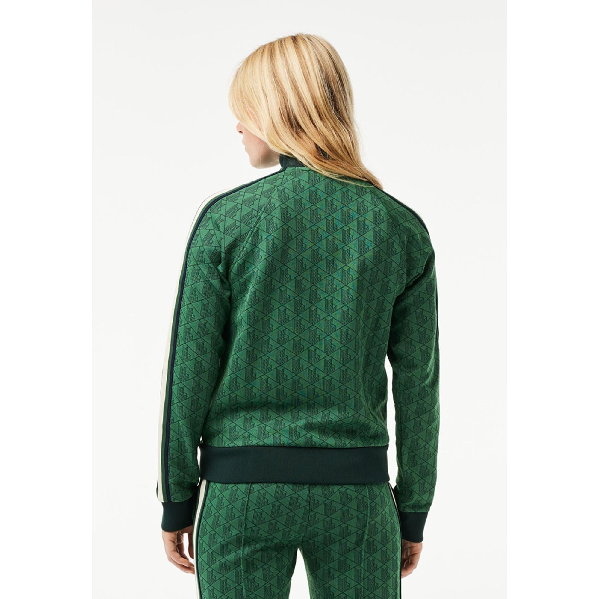 Lacoste Paris High Neck Zipped Jacquard Monogram Sweatshirt - Green