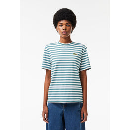 Lacoste Loose Fit Striped Cotton T-Shirt - Red