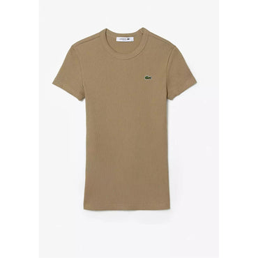 Lacoste Slim Fit Ribbed Cotton T-Shirt - Beige