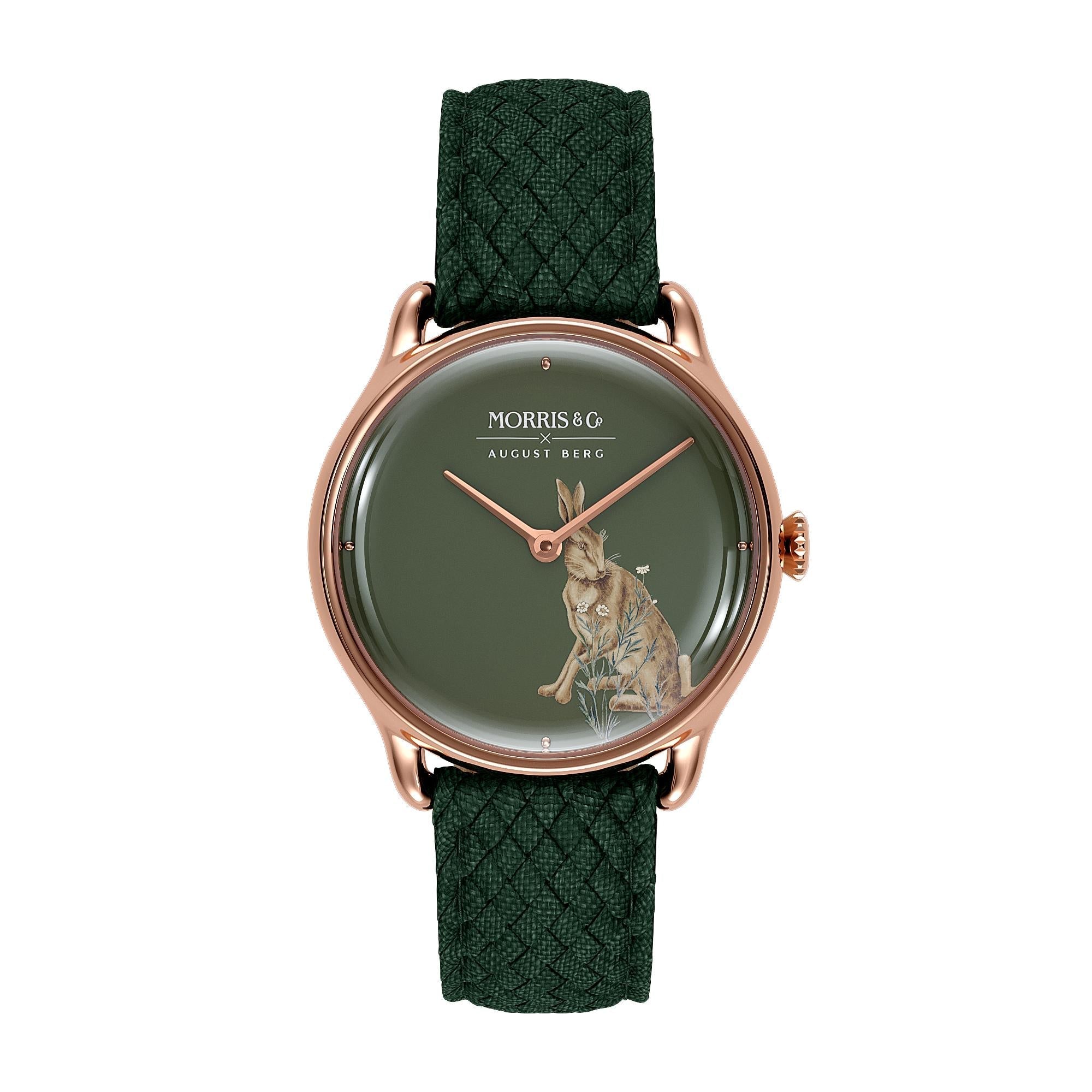 Morris & Co Forest Hare Rose Gold Fennel Perlon - 30mm