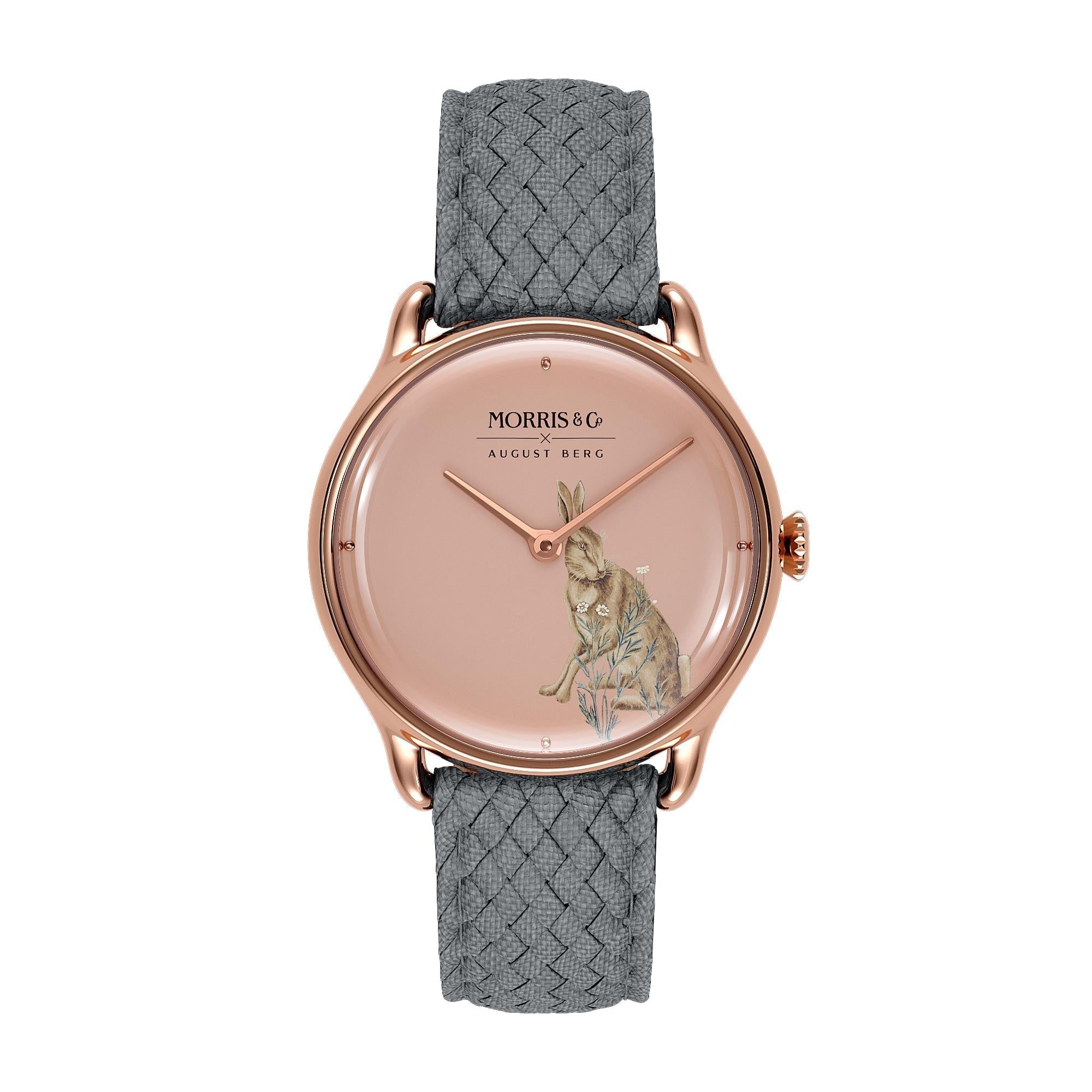 Morris & Co Forest Hare Rose Gold Grey Perlon - 30mm