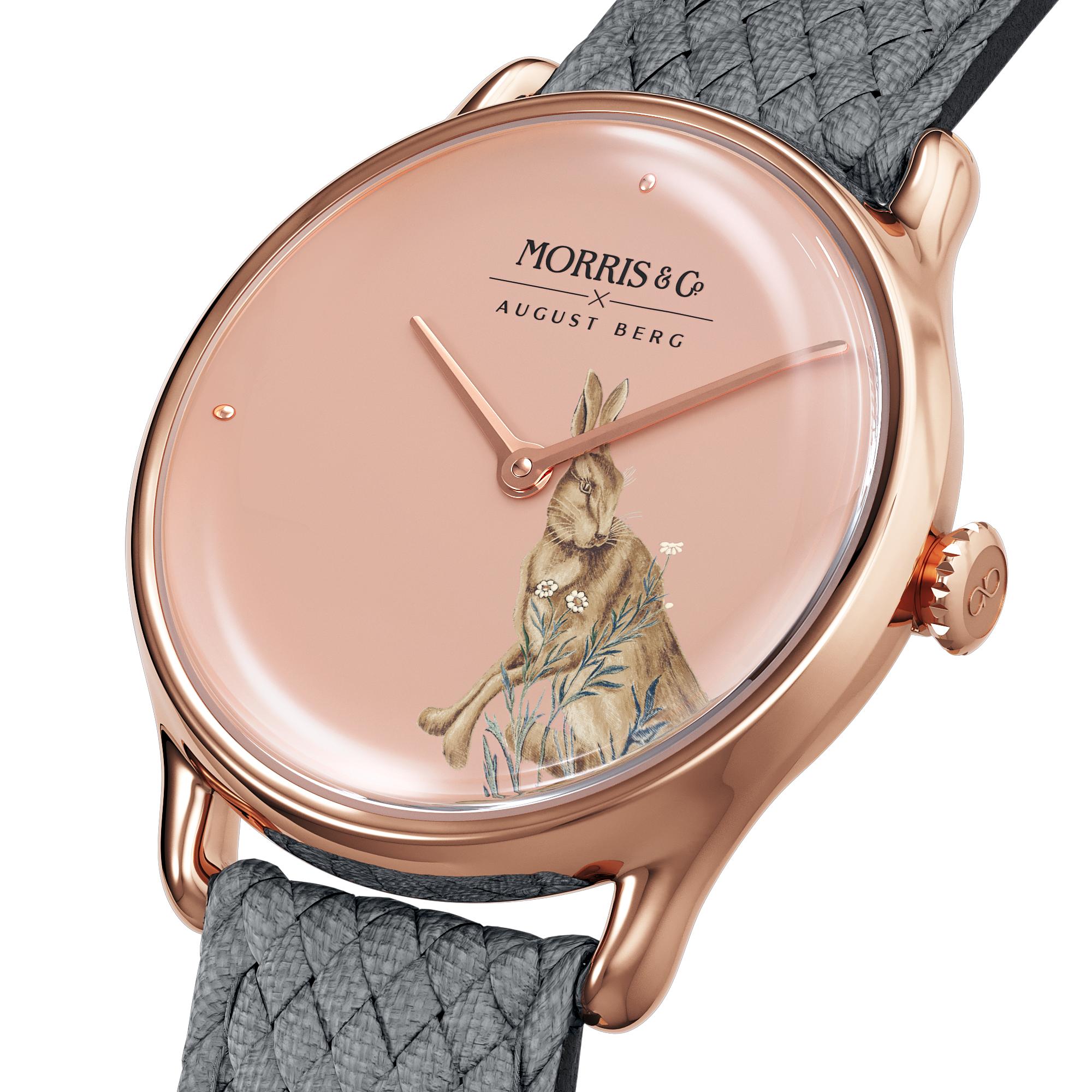 Morris & Co Forest Hare Rose Gold Grey Perlon - 30mm