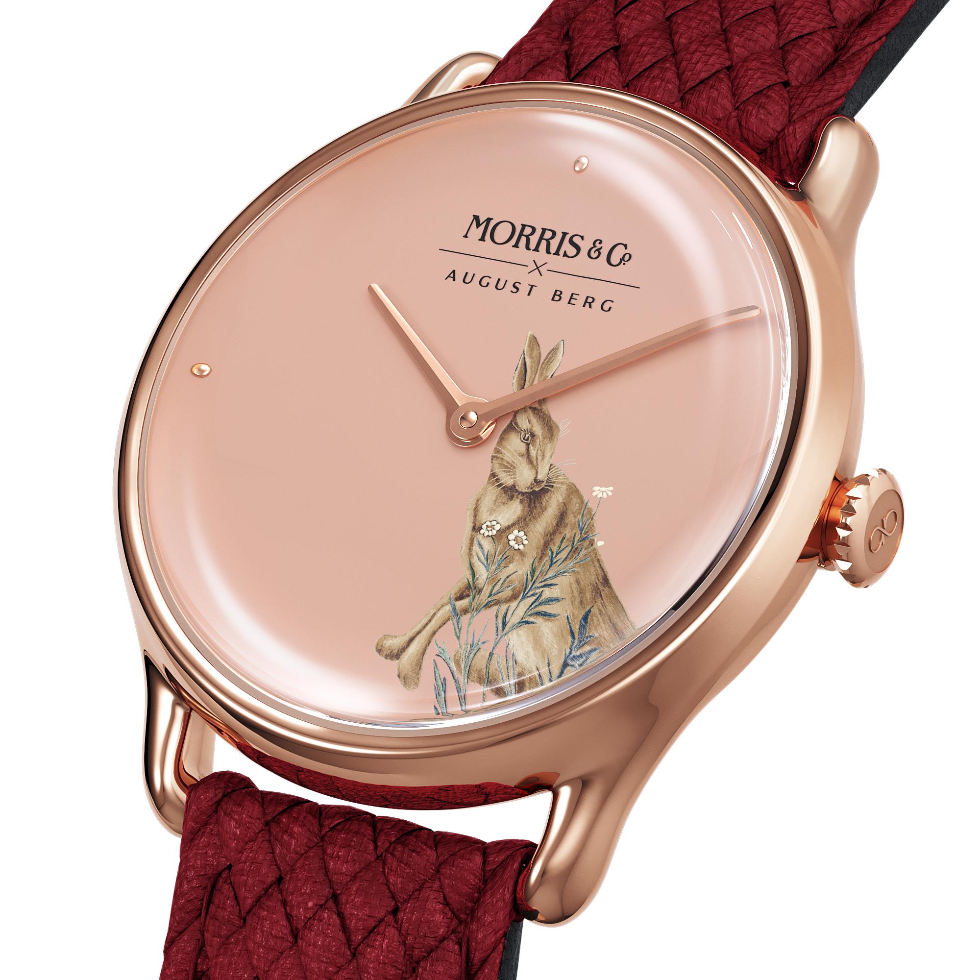 Morris & Co Primrose Forest Hare Rose Gold Red Perlon - 30mm