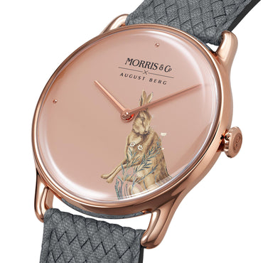 Morris & Co Forest Hare Rose Gold Grey Perlon - 38mm