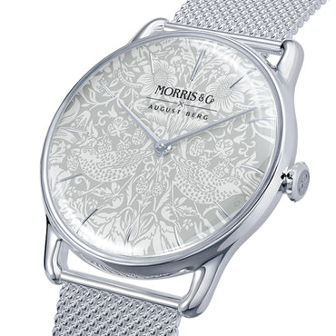 Morris & Co Strawberry Thief Silver  Mesh - 38mm