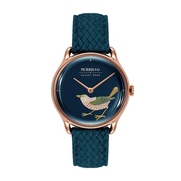 Morris & Co Strawberry Thief Bird Rose Gold Indigo Perlon - 30mm