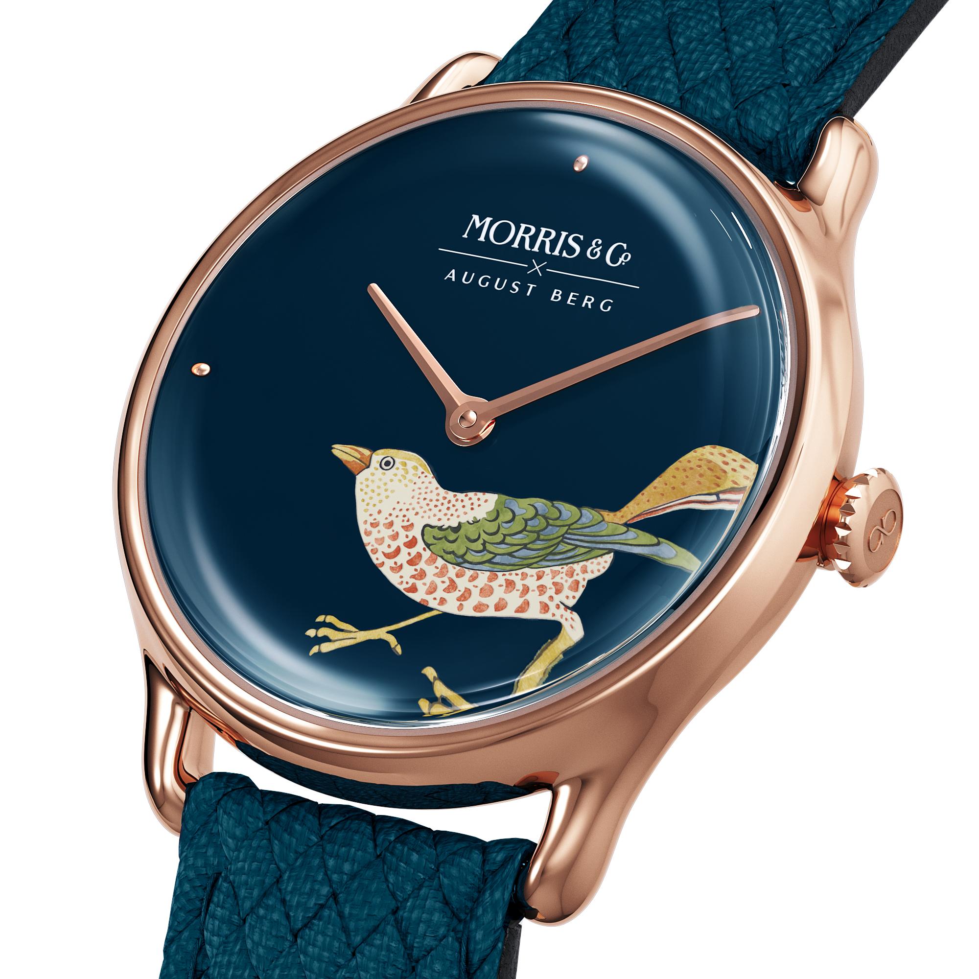 Morris & Co Strawberry Thief Bird Rose Gold Indigo Perlon - 30mm