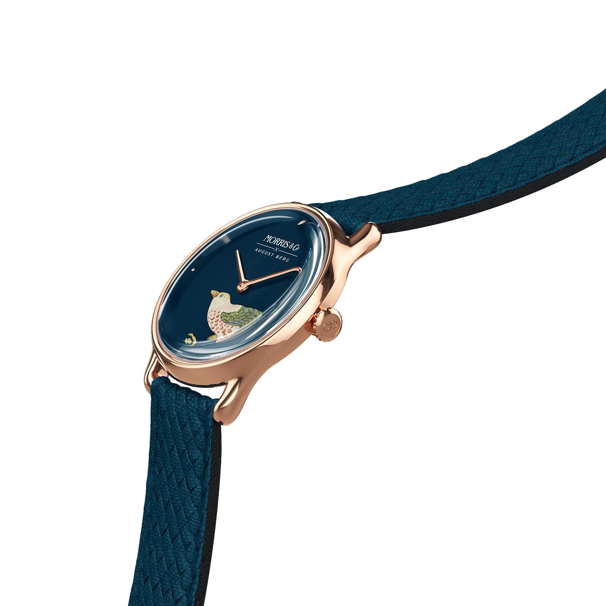 Morris & Co Strawberry Thief Bird Rose Gold Indigo Perlon - 30mm