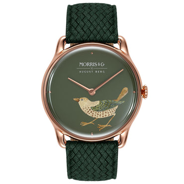 Morris & Co Strawberry Thief Bird Rose Gold Fennel Perlon - 38mm