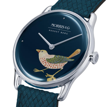 Morris & Co Strawberry Thief Bird Silver Indigo Perlon - 38mm