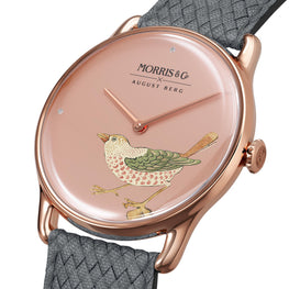 Morris & Co Strawberry Thief Bird Rose Gold Grey Perlon - 30mm