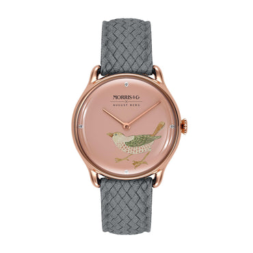 Morris & Co Strawberry Thief Bird Rose Gold Grey Perlon - 30mm