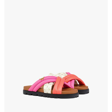 Women Monogram Cross Sandals In Lamb Leather - Sangria Sunset