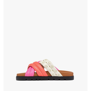 Women Monogram Cross Sandals In Lamb Leather - Sangria Sunset