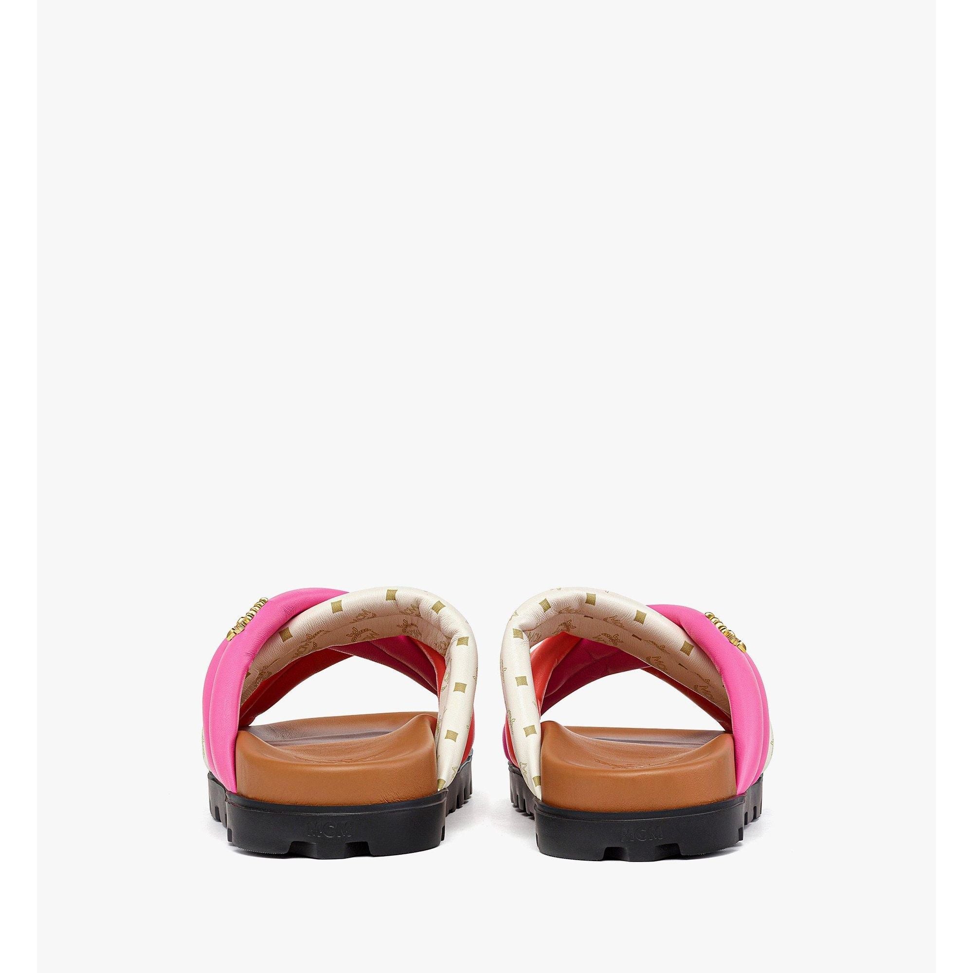 Women Monogram Cross Sandals In Lamb Leather - Sangria Sunset