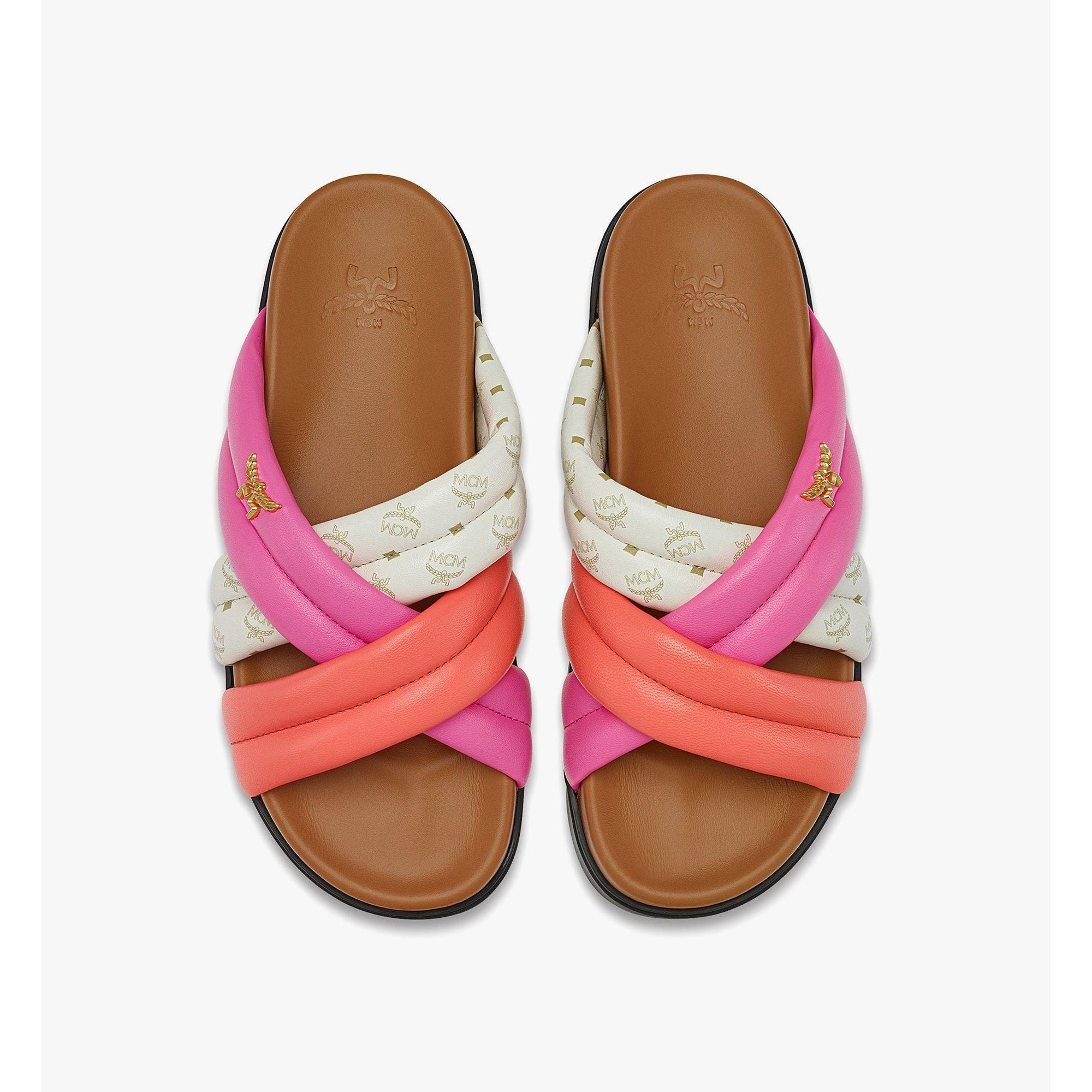 Women Monogram Cross Sandals In Lamb Leather - Sangria Sunset
