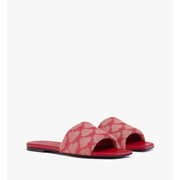 Unisex Flat Sandals in Lauretos Jacquard - Valentine Red