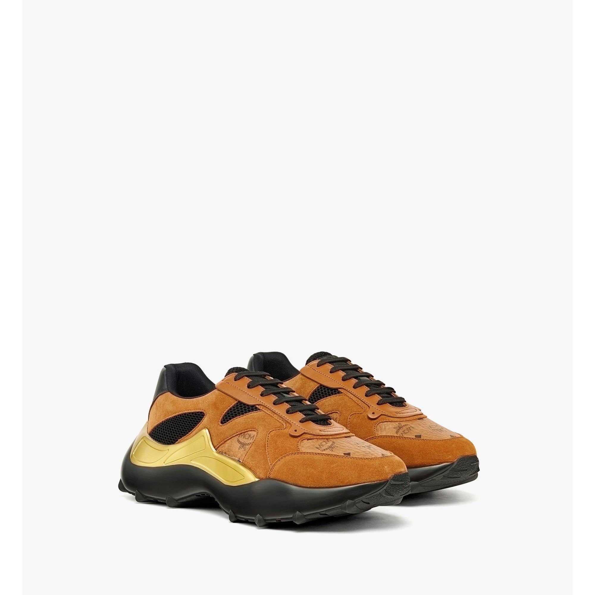 Men Skystream Sneakers in Visetos Leather Mix - Cognac