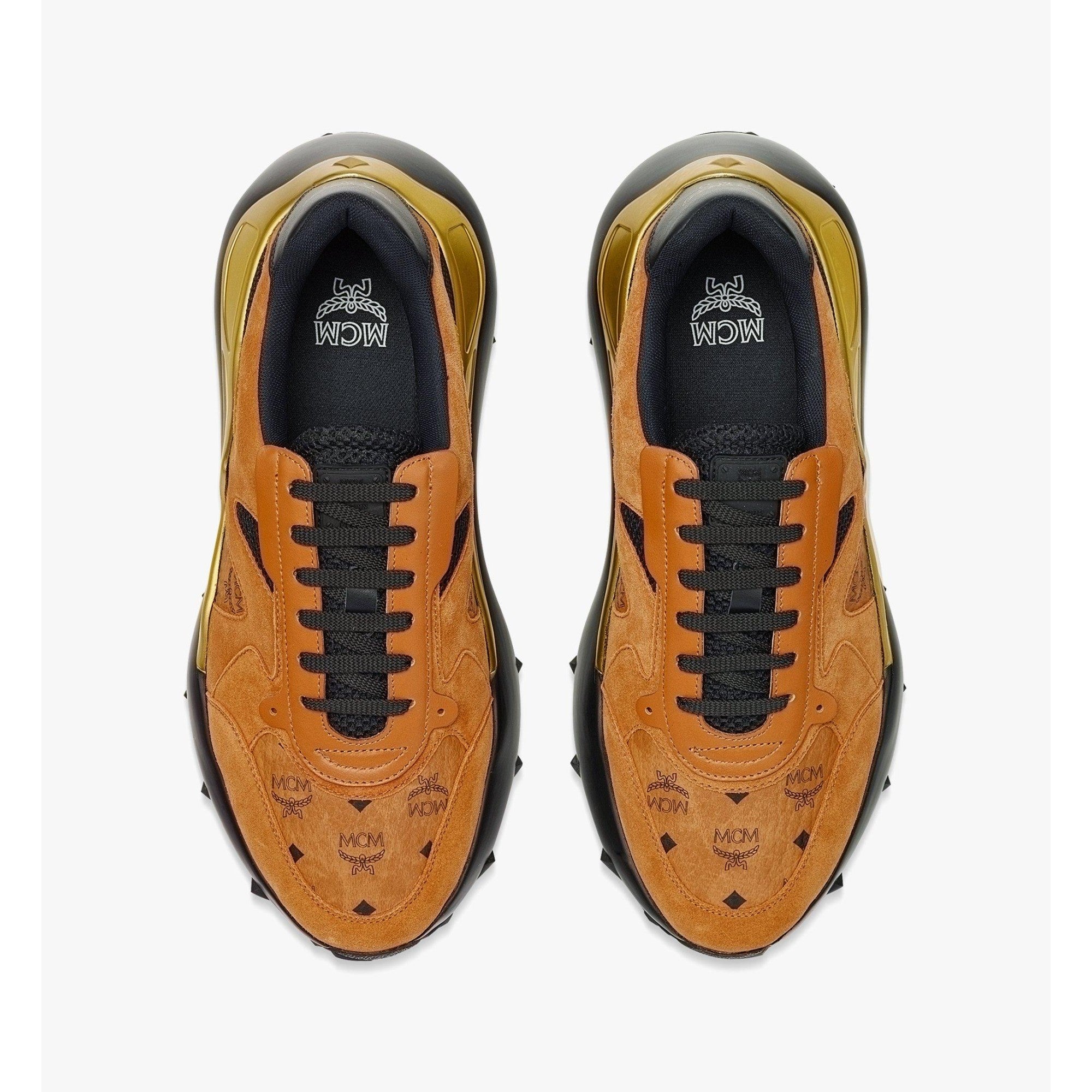 Men Skystream Sneakers in Visetos Leather Mix - Cognac