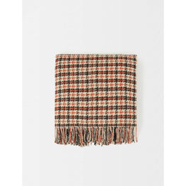 Women Checked Poncho With Fringing - Brown