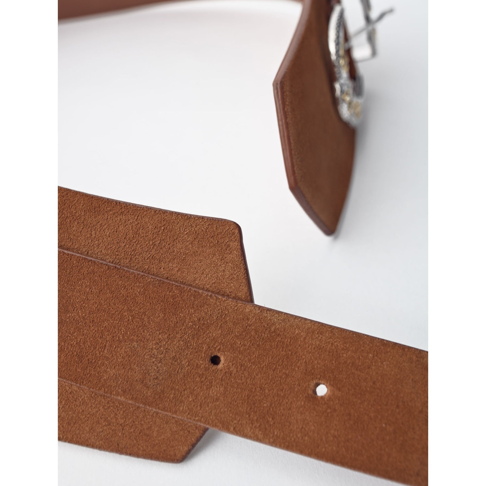 Women Western Suede Belt With Double Buckle - Camel