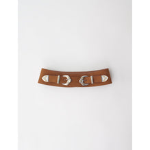 Women Western Suede Belt With Double Buckle - Camel