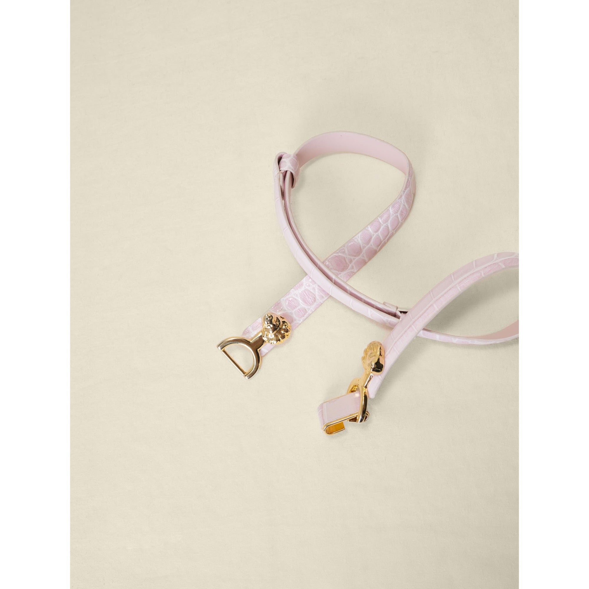 Women Thin Leather Belt With Lion Bit - Pale Pink