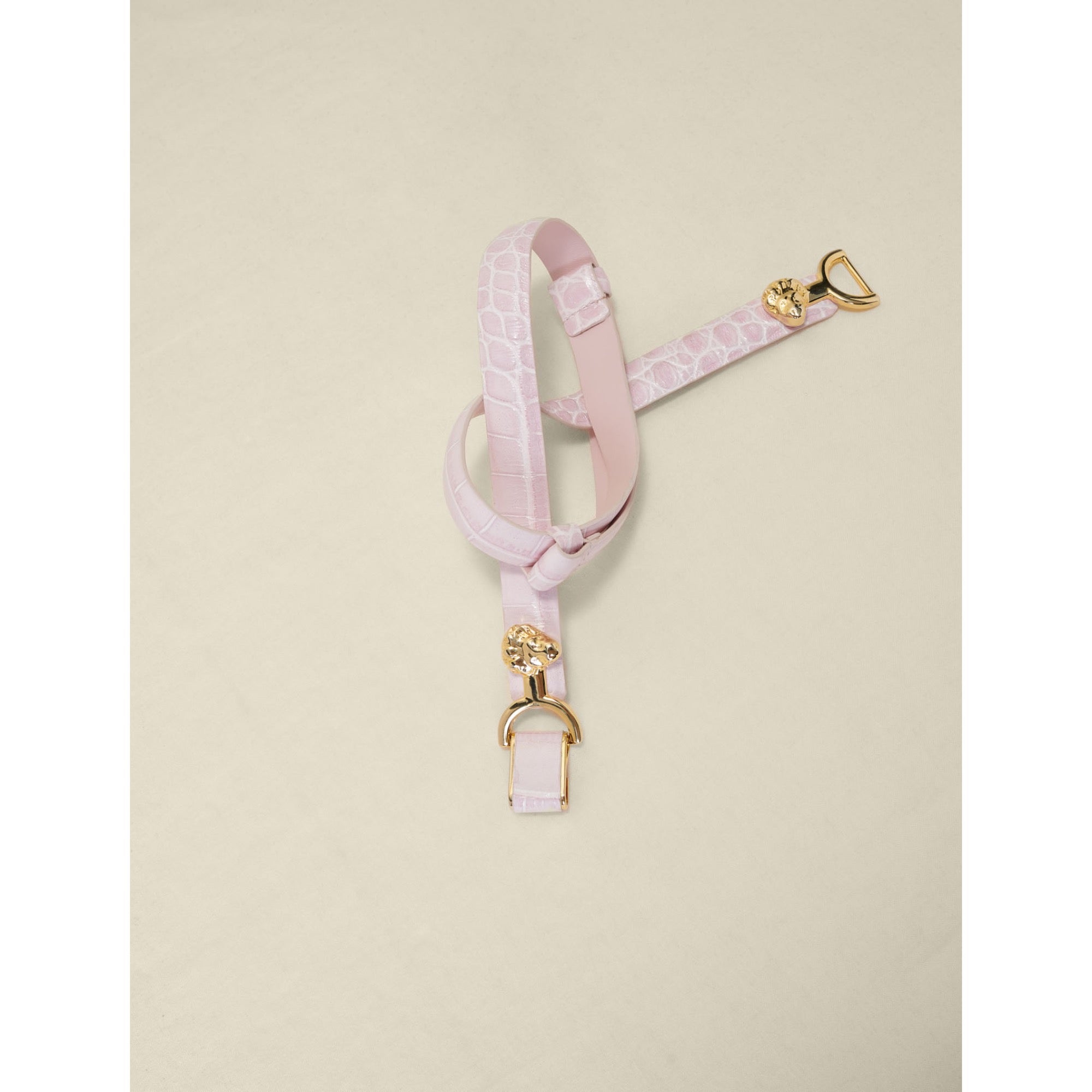Women Thin Leather Belt With Lion Bit - Pale Pink