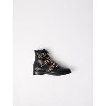 Women Multi-Strap Flat Boots With Eyelets - Black