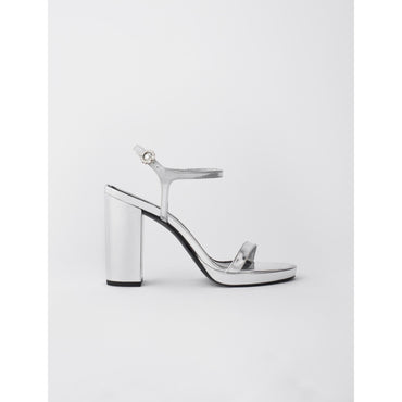 Women High-Heeled Sandals In Metallic Leather - Silver