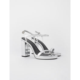 Women High-Heeled Sandals In Metallic Leather - Silver