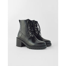 Women Black Leather Heeled Boots - Black