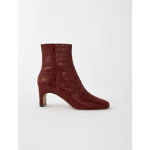 Women Croc-Effect Embossed Leather Boots  - Cognac