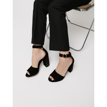 Women Black Suede Sandals With Heels - Black